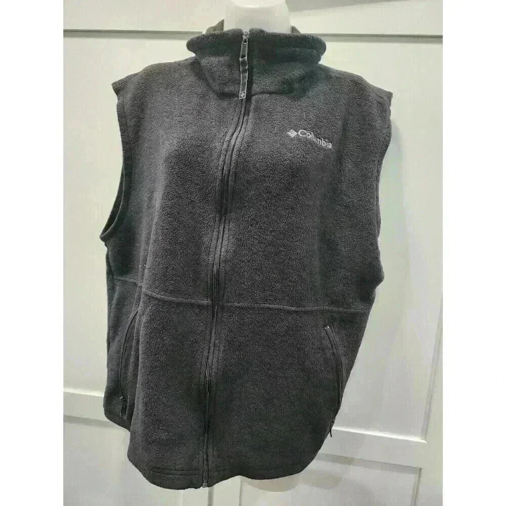 Columbia Fleece Vest Mens Large Gray Full Zip Cathedral Peaks Camping Hiking